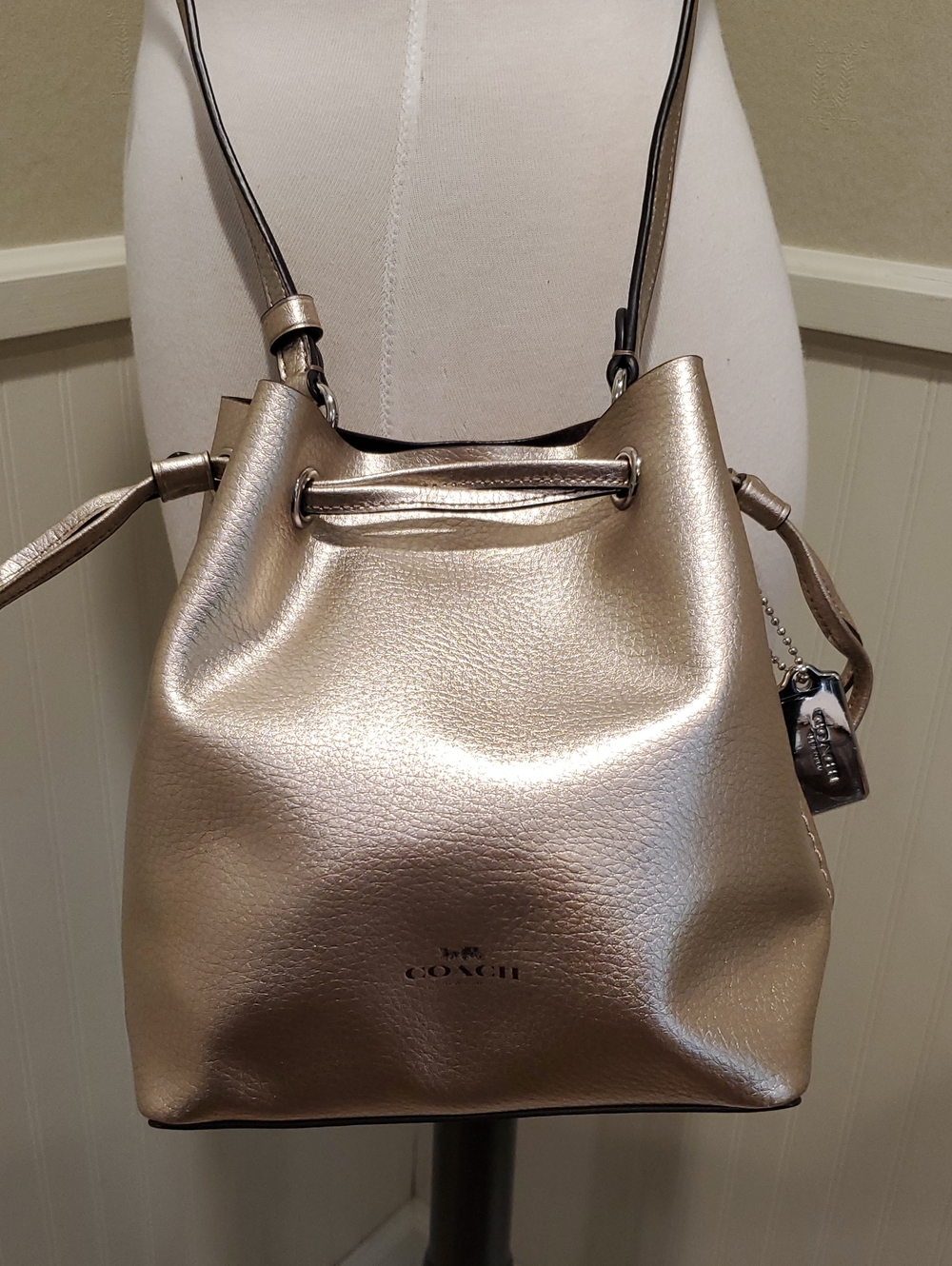 Like NEW Coach Metallic Derby Bucket Crossbody
